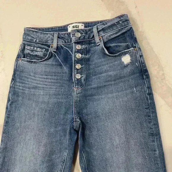 Paige Distressed Sarah Straight Ankle Exposed Button Fly Denim Jeans Women's 25 - Picture 2 of 8